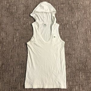 Lacoste women’s white ribbed V-neck tank top with hood size 44 (XL)